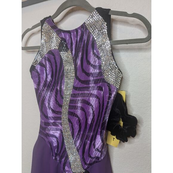 Jerry's Vibrations Figure Skating Dress Purple Black Crystals Women Adult Medium - Picture 3 of 8